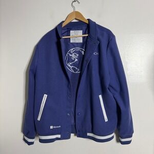 Microsoft Team Varsity Bomber Jacket Blue Men's Medium Embroidered Globe Logo